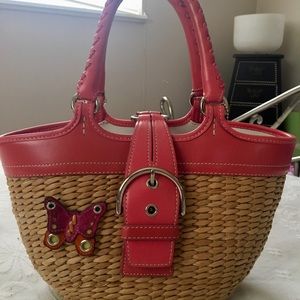 Coach pink straw handbag. Butterfly detail.....